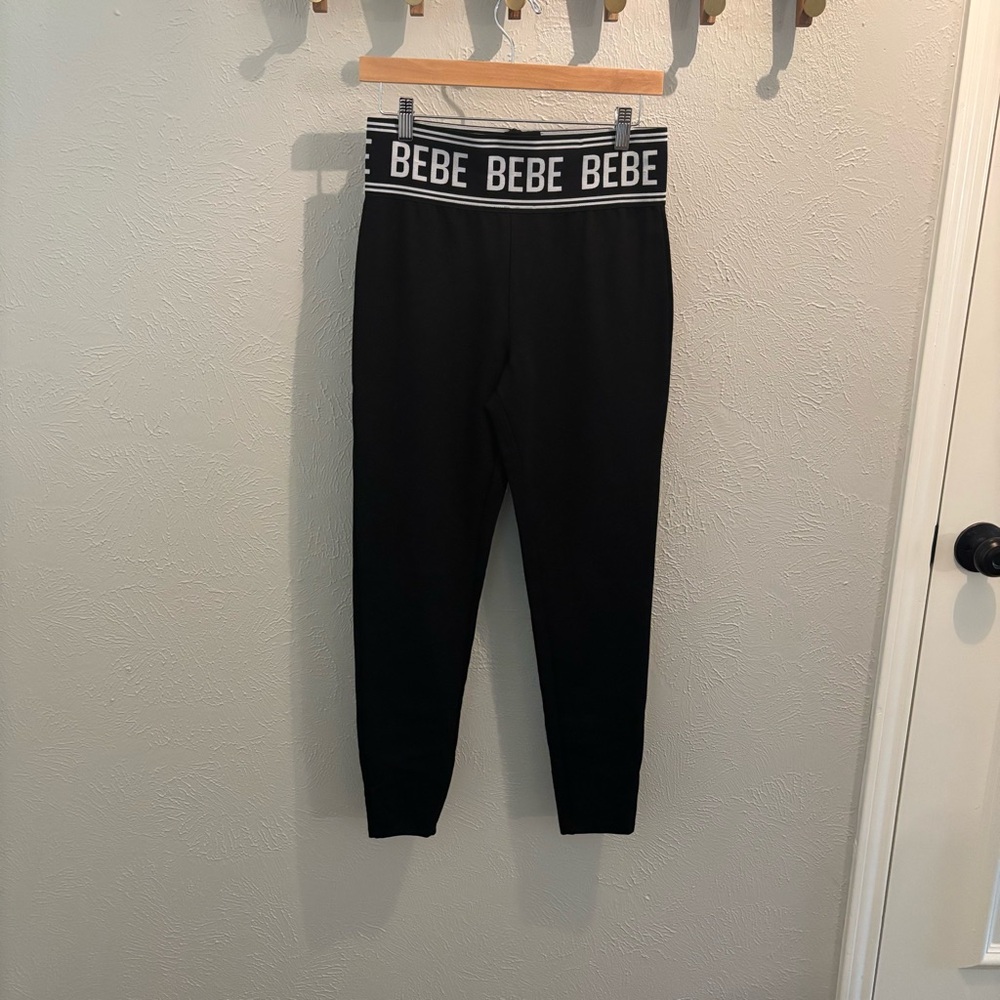Bebe Logo Leggings Pants Size Medium Jet Black